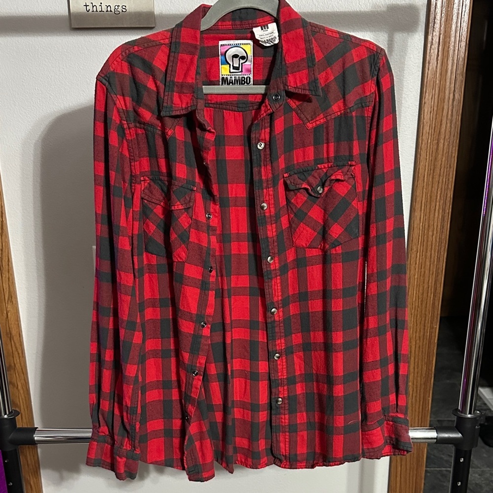 Mambo Red and Black Checkered Men's Casual Shirt size M - Picture 1 of 2